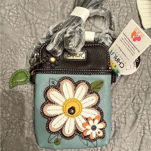 Chala Blue and Brown Crossbody Bag with Floral Design